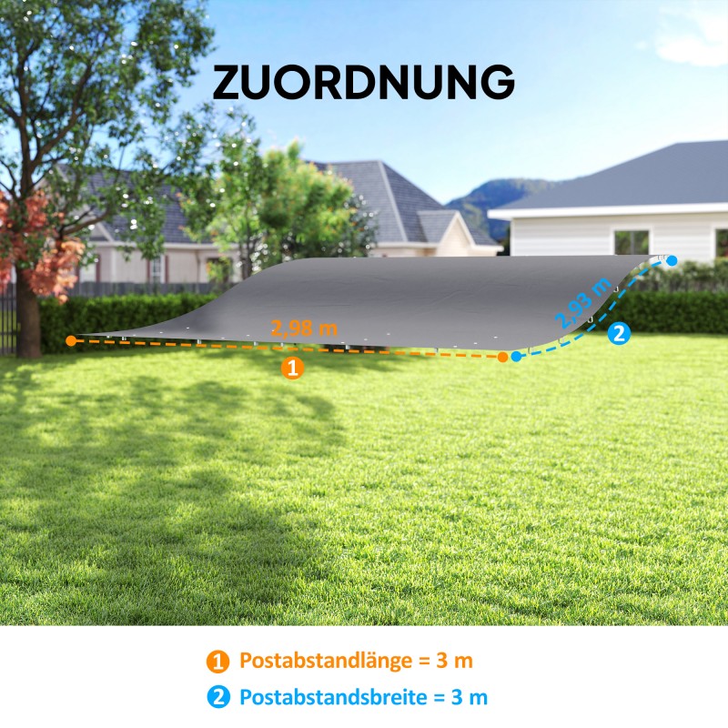 Pergolan vaihtokate 3 x 3 m, polyesteri 298 x 293 cm, tummanharmaa