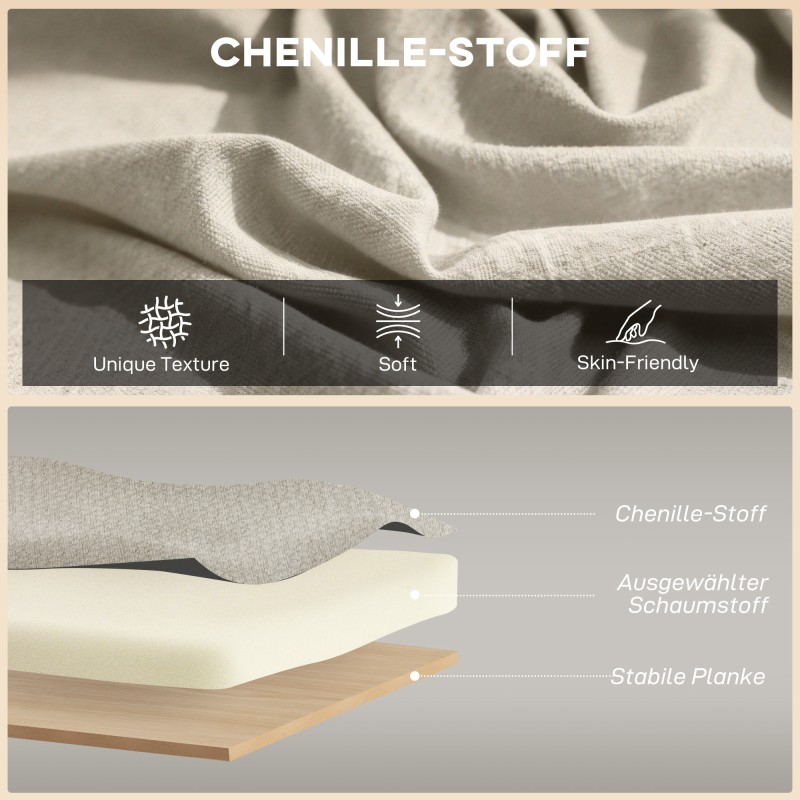 2-istuttava sohva pieniin tiloihin, chenille-verhoilu, puujalat, 117 cm, beige