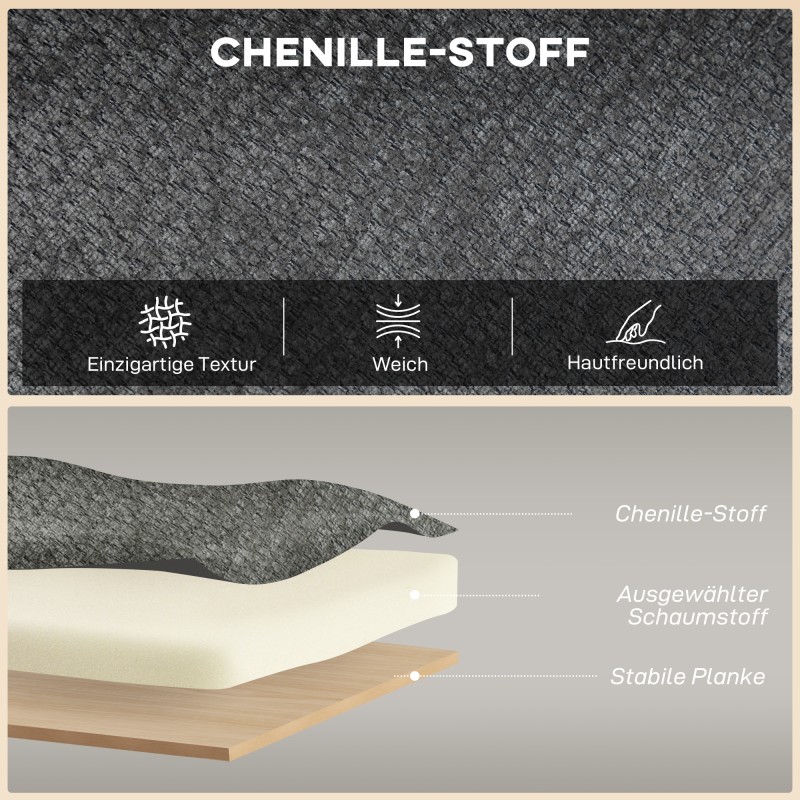 2 hengen sohva pieniin tiloihin, chenille-verhoilu, puujalat, 117 cm, harmaa