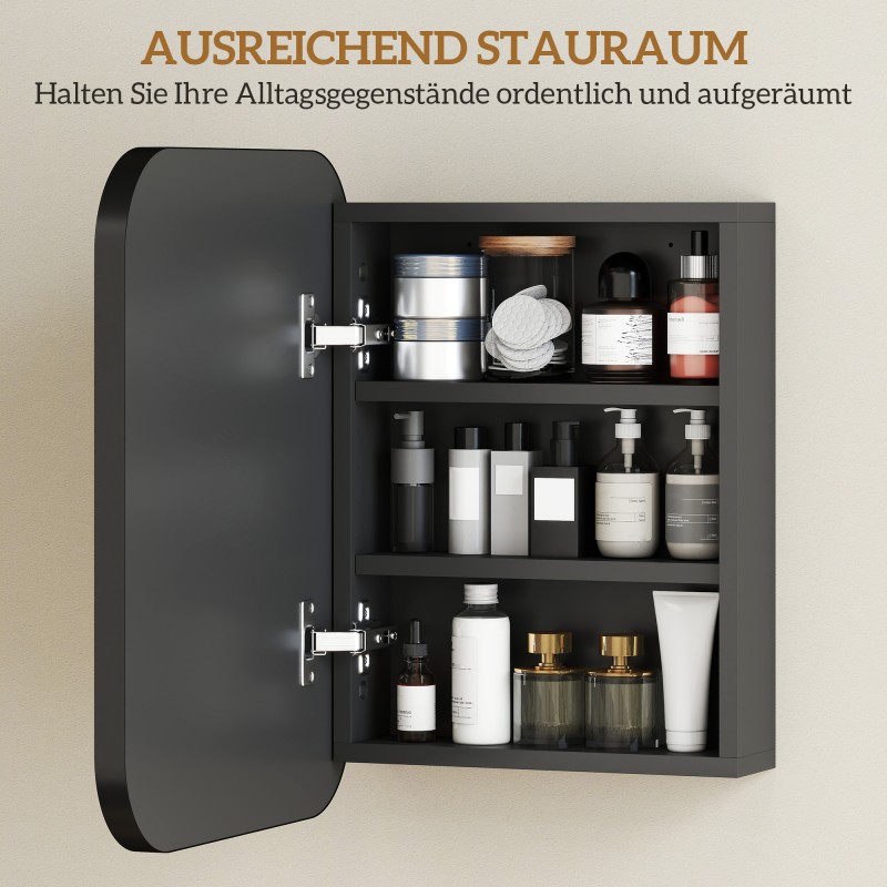 Kylpyhuoneen peilikaappi seinään, lastulevy ja lasi, säädettävät hyllyt, 40 x 10 x 51 cm, musta