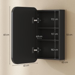 Kylpyhuoneen seinään kiinnitettävä peilikaappi, lastulevy ja lasi, 40 x 10 x 60 cm, musta