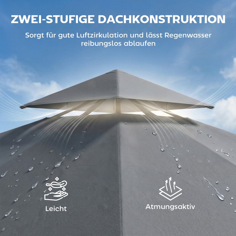 Pihapaviljonki 3,2 x 3,2 m, talvenkestävä metallirunko, ulosvedettävä kattolaajennus, tummanharmaa