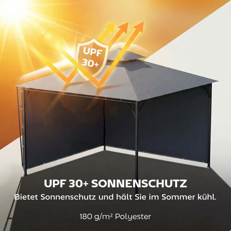 Pihapaviljonki 3,2 x 3,2 m, talvenkestävä metallirunko, ulosvedettävä kattolaajennus, tummanharmaa