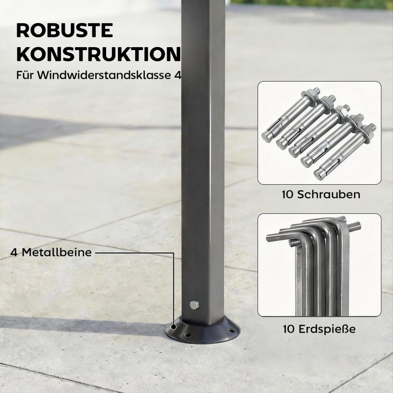Pihapaviljonki 3,2 x 3,2 m, talvenkestävä metallirunko, ulosvedettävä kattolaajennus, tummanharmaa