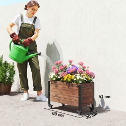 Pyörällinen viljelylaatikko puusta 60 x 30 x 41 cm tummanruskea