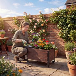 Pyörällinen viljelylaatikko puusta 60 x 30 x 41 cm tummanruskea