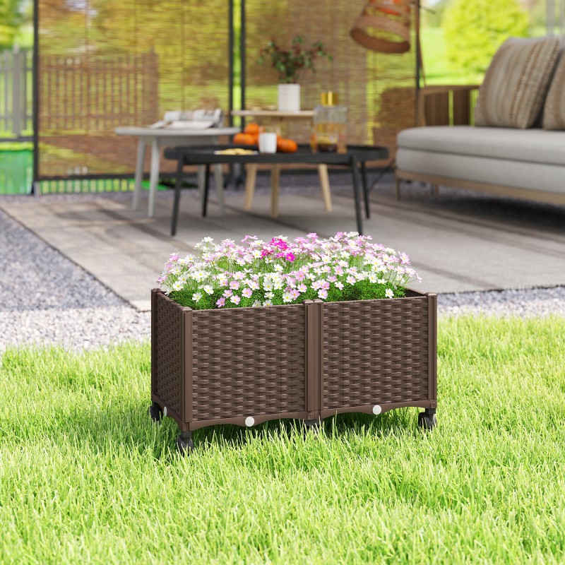 Itsevetinen muovinen istutuslaatikko pyörillä 80 x 40 x 43 cm ruskea