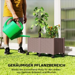 Itsevetinen muovinen istutuslaatikko pyörillä 80 x 40 x 43 cm ruskea