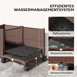 Itsevetinen muovinen istutuslaatikko pyörillä 80 x 40 x 43 cm ruskea