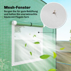 Kasviteltta teräsrungolla 200 x 75 x 188 cm, rullattava ovi ja verkkoikkunat, vihreä