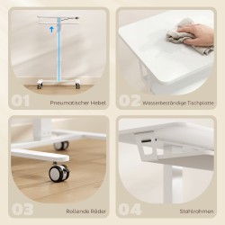 Korkeussäädettävä seisomatyöpöytä pyörillä ja näppäimistötasolla, teräsrunko, 65 cm, valkoinen