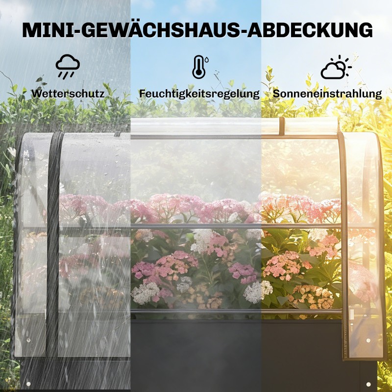 Korkea viljelylaatikko kasvihuonekuvulla 100 x 49 x 136 cm muovi/metalli musta