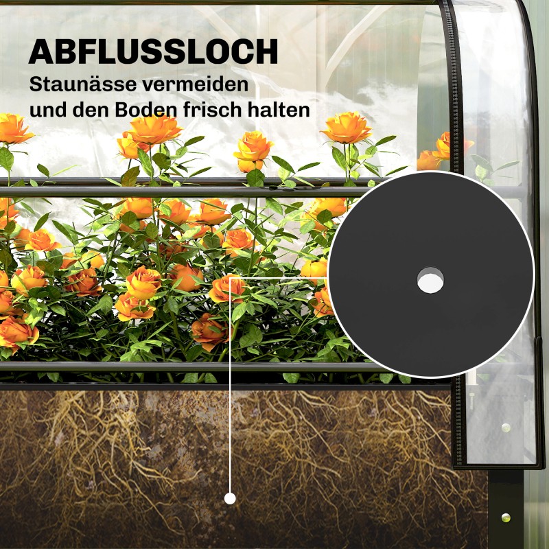 Korkea viljelylaatikko kasvihuonekuvulla 100 x 49 x 136 cm muovi/metalli musta