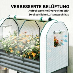 Metallinen korotettu kasvatuslaatikko kasvihuonekatoksella ja hyllyllä 120 x 55 x 140 cm tummanharmaa