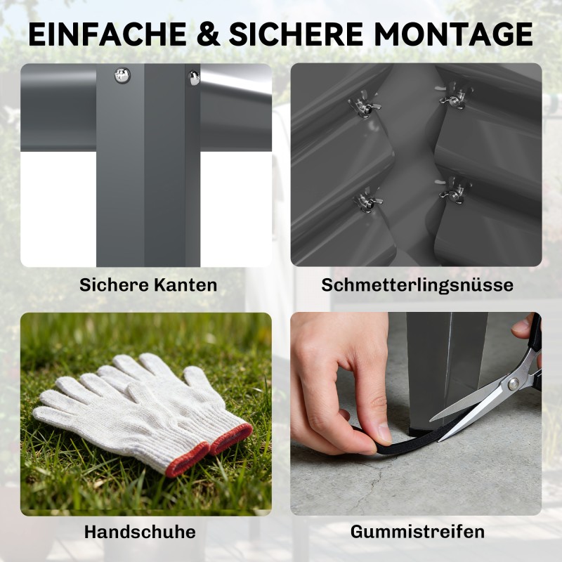 Metallinen korotettu kasvatuslaatikko kasvihuonekatoksella ja hyllyllä 120 x 55 x 140 cm tummanharmaa