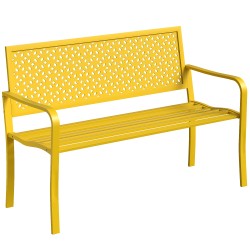 Puutarhapenkki 2 hengen metallinen ulkopenkki 127x61x85 cm keltainen kantavuus 240 kg