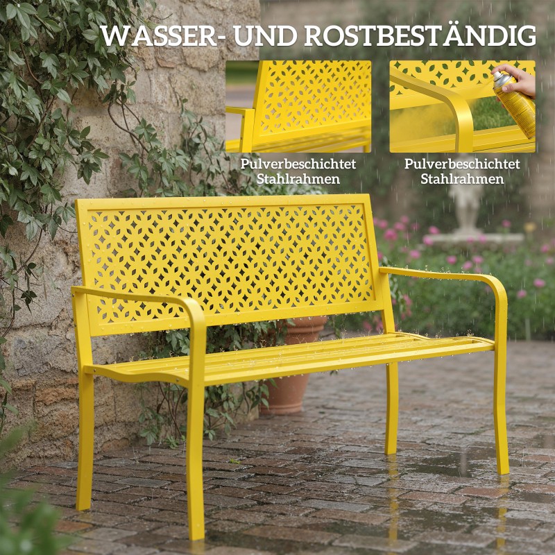 Puutarhapenkki 2-hengen metallinen ulkopenkki 127x61x85 cm, keltainen, kantavuus 240 kg