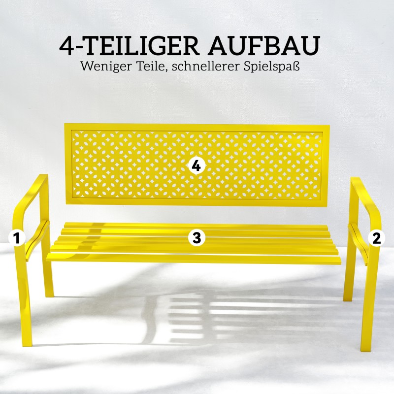 Puutarhapenkki 2-hengen metallinen ulkopenkki 127x61x85 cm, keltainen, kantavuus 240 kg