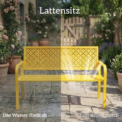 Puutarhapenkki 2-hengen metallinen ulkopenkki 127x61x85 cm, keltainen, kantavuus 240 kg