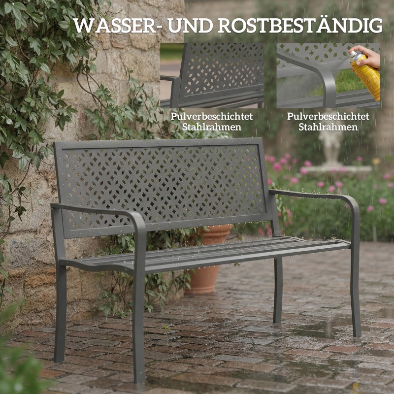 Puutarhapenkki 2-hengen metallinen ulkokäyttöön 127x61x85 cm tummanharmaa, kantavuus 240 kg