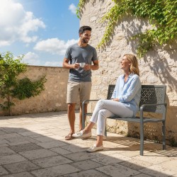 Puutarhapenkki 2-hengen metallinen ulkokäyttöön 127x61x85 cm tummanharmaa, kantavuus 240 kg