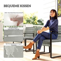 Rottinki bistrosetti ulkokäyttöön, 3-osainen puutarhakalustesetti, 2 tuolia ja pöytä, musta/harmaa