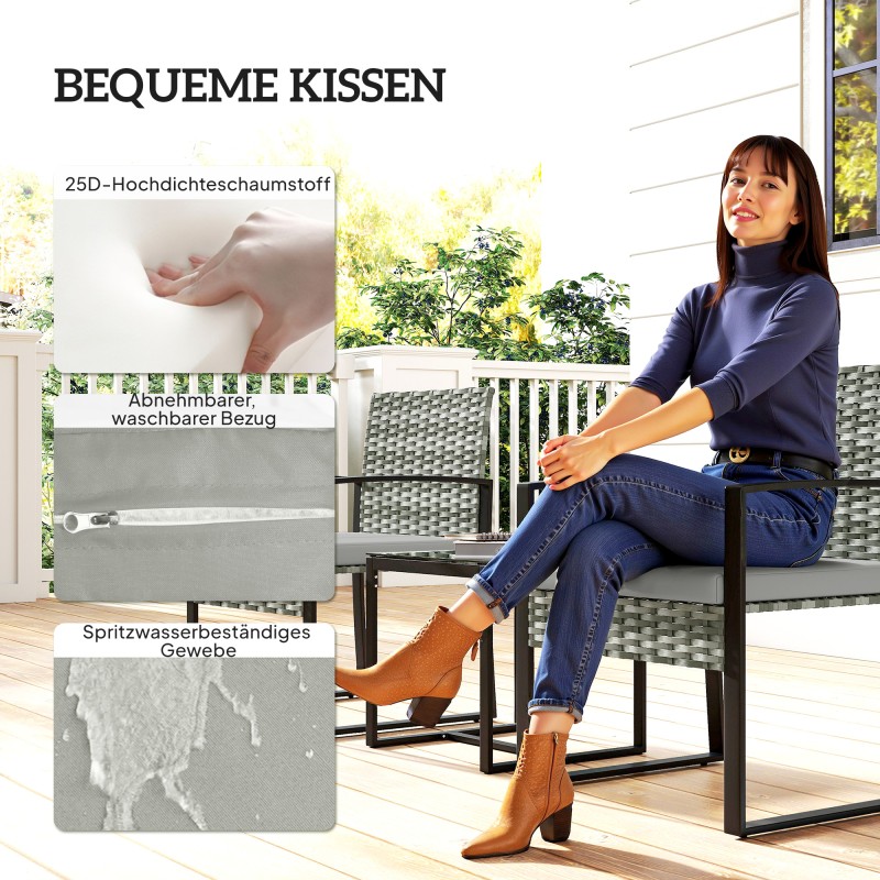 Rottinki bistrosetti ulkokäyttöön, 3-osainen puutarhakalustesetti, 2 tuolia ja pöytä, musta/harmaa