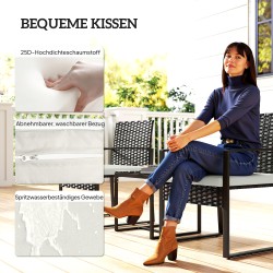 Rottinki bistrosetti ulkokäyttöön, 3 osaa: 2 tuolia ja pöytä, synteettinen rottinki, musta/ruskea, kermanvalkoiset tyynyt