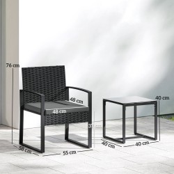 Polyrottinkinen bistrosetti parvekkeelle, 3-osainen puutarhakalustesetti, musta / tummanharmaa