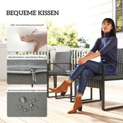 Polyrottinkinen bistrosetti parvekkeelle, 3-osainen puutarhakalustesetti, musta / tummanharmaa