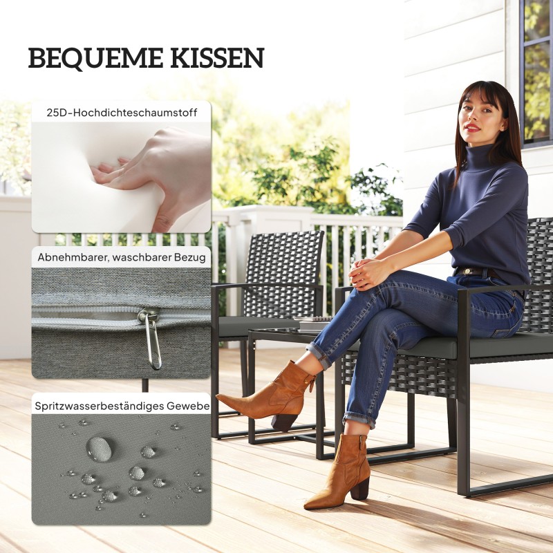 Polyrottinkinen bistrosetti parvekkeelle, 3-osainen puutarhakalustesetti, musta / tummanharmaa