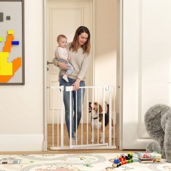Turvaportti lapsille ja lemmikeille, teräs, ilman porausta, automaattinen sulkeutuminen, 76–89 x 76 cm, valkoinen