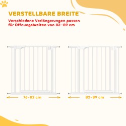 Turvaportti lapsille ja lemmikeille, teräs, ilman porausta, automaattinen sulkeutuminen, 76–89 x 76 cm, valkoinen
