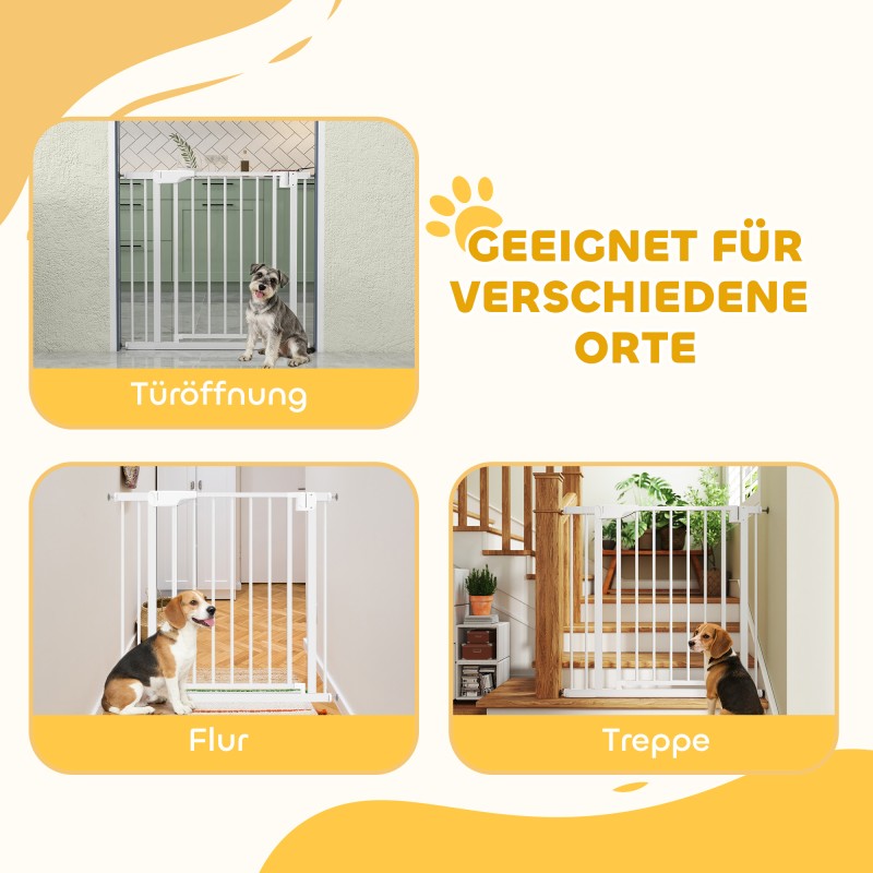 Turvaportti lapsille ja lemmikeille, teräs, ilman porausta, automaattinen sulkeutuminen, 76–89 x 76 cm, valkoinen