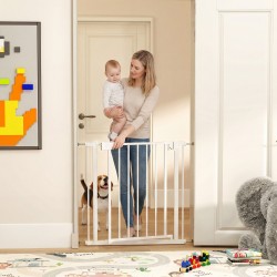 Turvaportti lapsille ja koirille, painekiinnitys, automaattinen sulkeutuminen, teräs, 76–82 x 76 cm, valkoinen