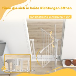 Turvaportti lapsille ja koirille, painekiinnitys, automaattinen sulkeutuminen, teräs, 76–82 x 76 cm, valkoinen