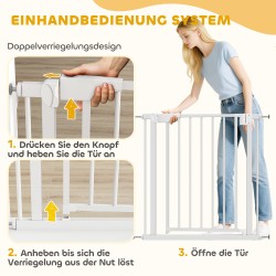 Turvaportti lapsille ja koirille, painekiinnitys, automaattinen sulkeutuminen, teräs, 76–82 x 76 cm, valkoinen