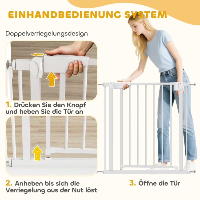 Turvaportti lapsille ja koirille, painekiinnitys, automaattinen sulkeutuminen, teräs, 76–82 x 76 cm, valkoinen