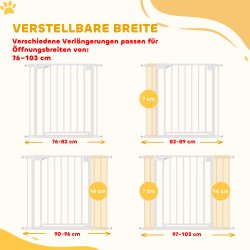 Turvaportti lapsille ja lemmikeille, teräs, 76–103 cm oviaukkoihin, korkeus 76 cm, valkoinen