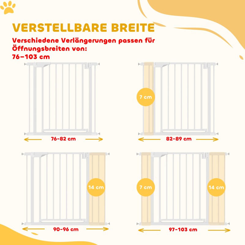 Turvaportti lapsille ja lemmikeille, teräs, 76–103 cm oviaukkoihin, korkeus 76 cm, valkoinen