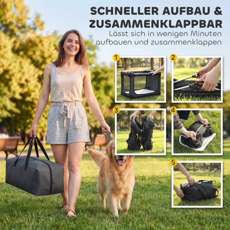 Taittuva koirankuljetuslaatikko koirille 30 kg asti, Oxford-kangas 90x64x64 cm, armeijanvihreä