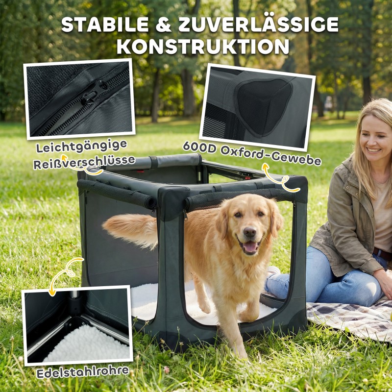 Taittuva koirankuljetuslaatikko koirille 30 kg asti, Oxford-kangas 90x64x64 cm, armeijanvihreä