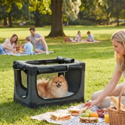 Taittuva koirankuljetuslaatikko pienille koirille 60x42x43 cm, Oxford-kangas, armyvihreä