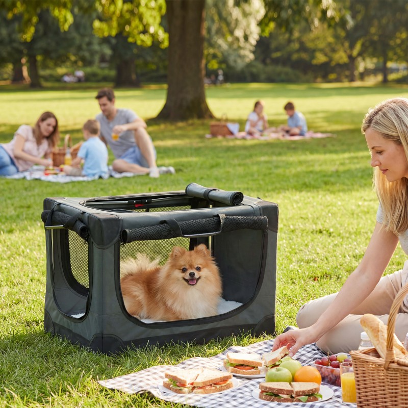 Taittuva koirankuljetuslaatikko pienille koirille 60x42x43 cm, Oxford-kangas, armyvihreä