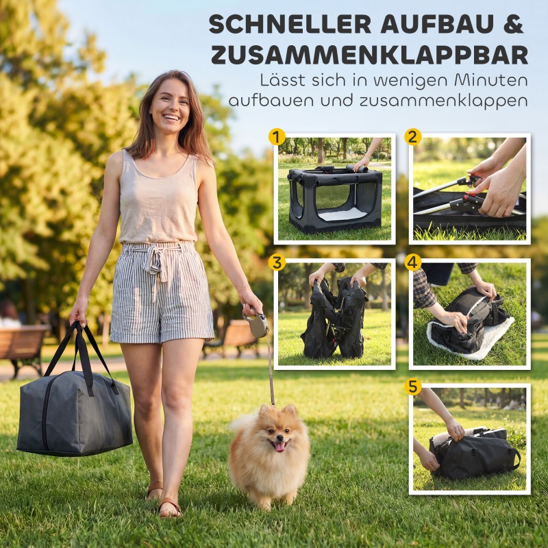 Taittuva koirankuljetuslaatikko pienille koirille 60x42x43 cm, Oxford-kangas, armyvihreä