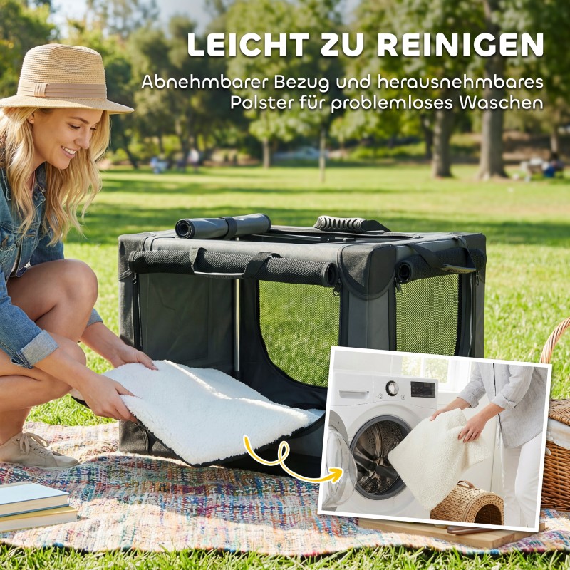 Taittuva koirankuljetuslaatikko pienille koirille 60x42x43 cm, Oxford-kangas, armyvihreä