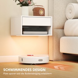 Seinään kiinnitettävä yöpöytä 2 kpl RGB-LED-valaistuksella, laatikko ja avoin hylly, valkoinen