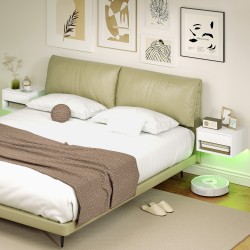 Seinään kiinnitettävä yöpöytä 2 kpl RGB-LED-valaistuksella, laatikko ja avoin hylly, valkoinen