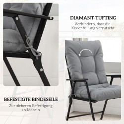 Ulkotuolin istuinpehmuste selkänojalla ja nauhoilla 120 x 50 x 8 cm 2 kpl vaaleanharmaa