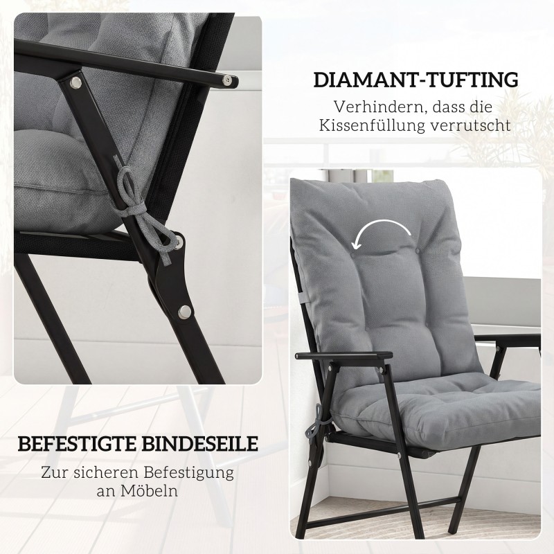 Ulkotuolin istuinpehmuste selkänojalla ja nauhoilla 120 x 50 x 8 cm 2 kpl vaaleanharmaa